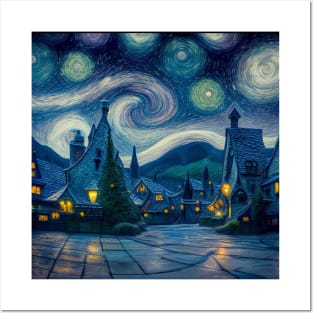 Starry Night Over Hogsmeade Village Posters and Art